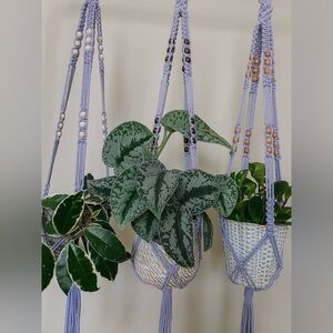 3 Handmade lavender macrame plant hangers